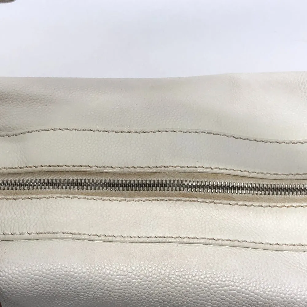 CHANEL Shoulder Bag Caviar skin white Wood tone CC COCO Mark Women Used
