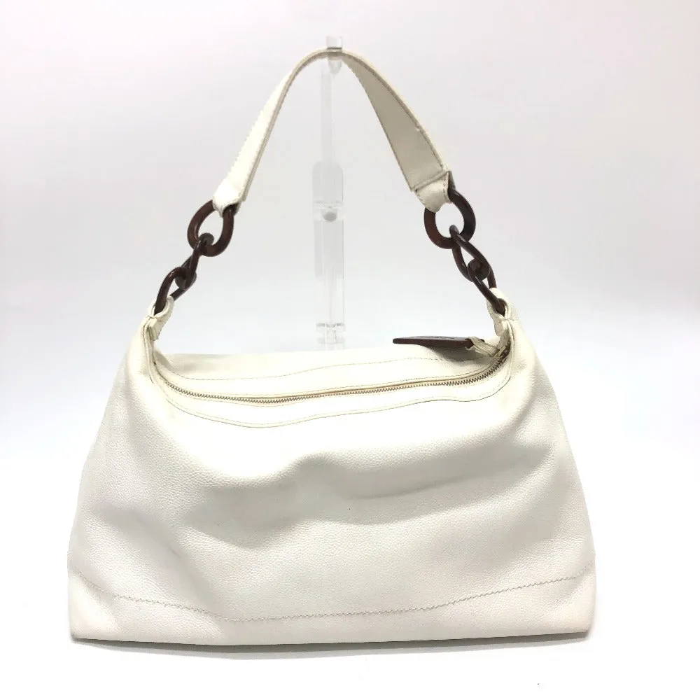 CHANEL Shoulder Bag Caviar skin white Wood tone CC COCO Mark Women Used
