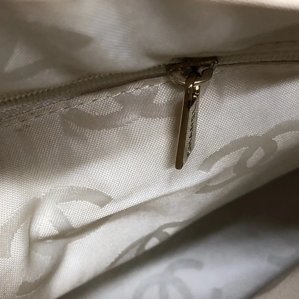 CHANEL Shoulder Bag Caviar skin white Wood tone CC COCO Mark Women Used