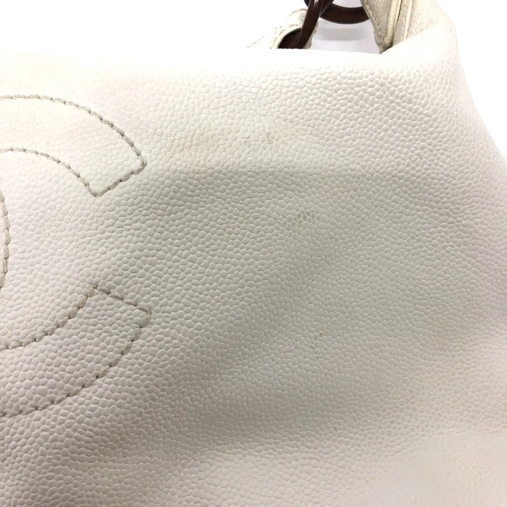 CHANEL Shoulder Bag Caviar skin white Wood tone CC COCO Mark Women Used
