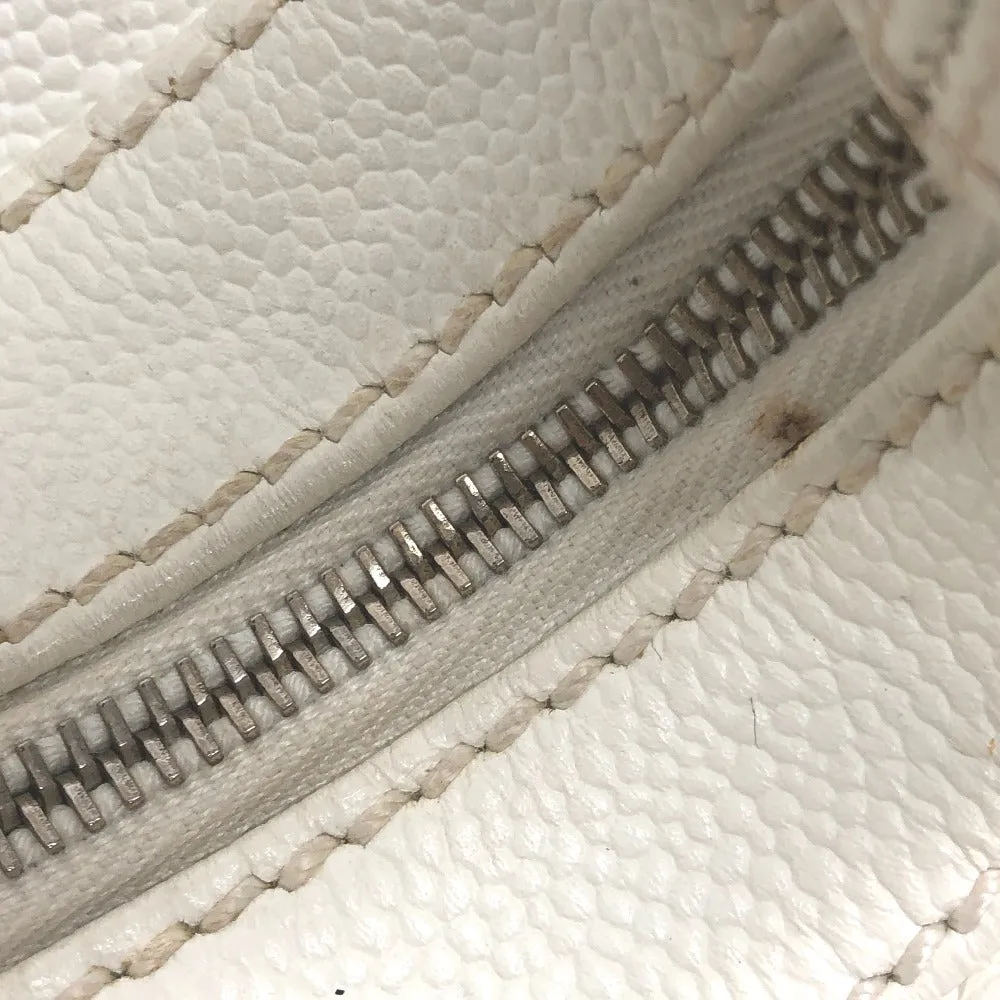 CHANEL Shoulder Bag Caviar skin white Wood tone CC COCO Mark Women Used