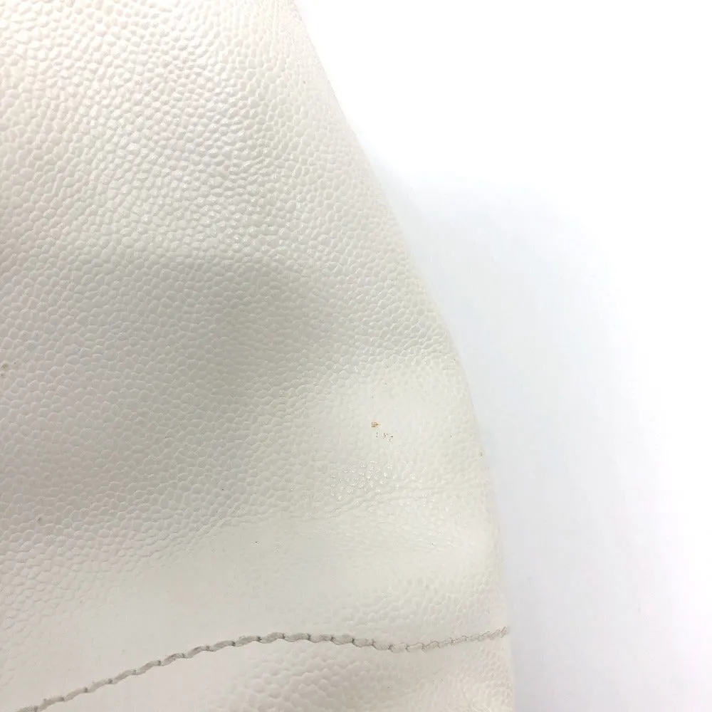 CHANEL Shoulder Bag Caviar skin white Wood tone CC COCO Mark Women Used