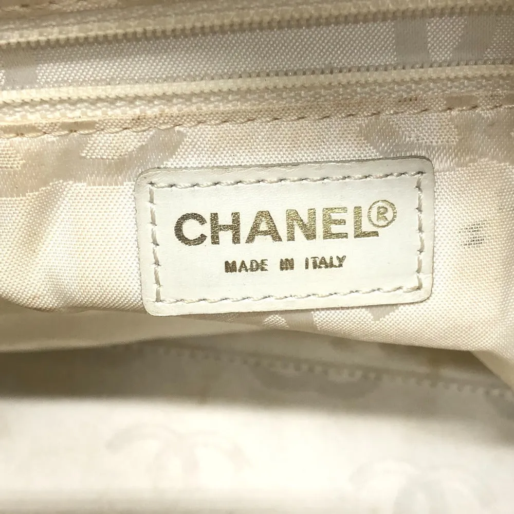 CHANEL Shoulder Bag Caviar skin white Wood tone CC COCO Mark Women Used