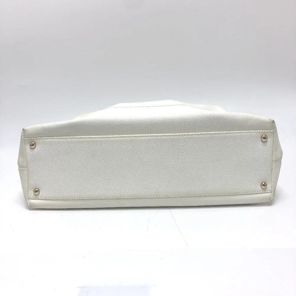 CHANEL Shoulder Bag Caviar skin white Wood tone CC COCO Mark Women Used