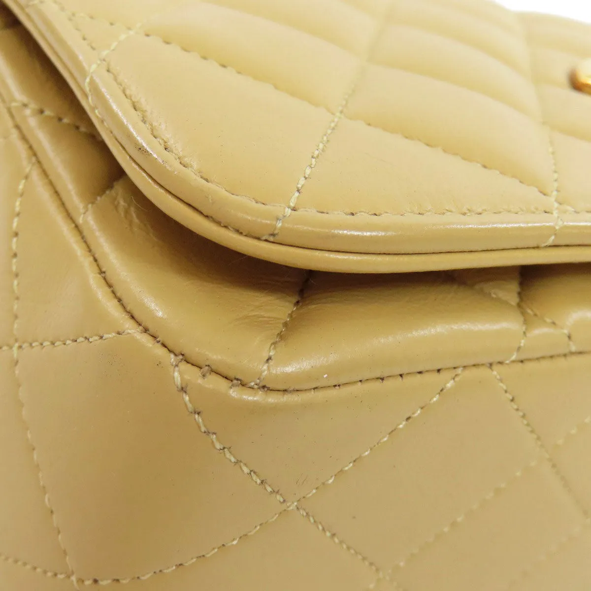 CHANEL Shoulder Bag lambskin beige ChainShoulder Matelasse Gold Metal Women Used
