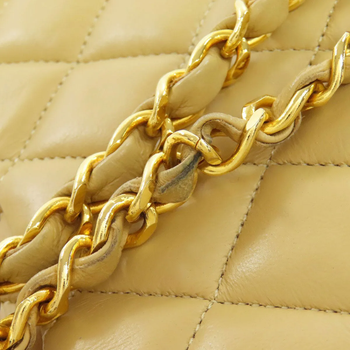 CHANEL Shoulder Bag lambskin beige ChainShoulder Matelasse Gold Metal Women Used