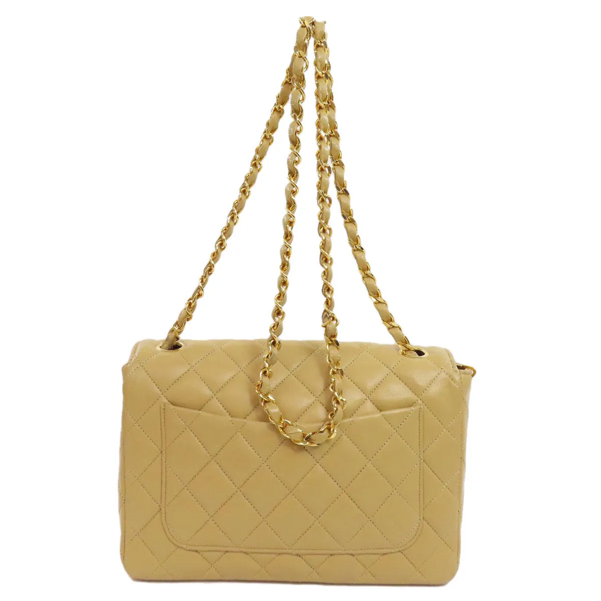CHANEL Shoulder Bag lambskin beige ChainShoulder Matelasse Gold Metal Women Used
