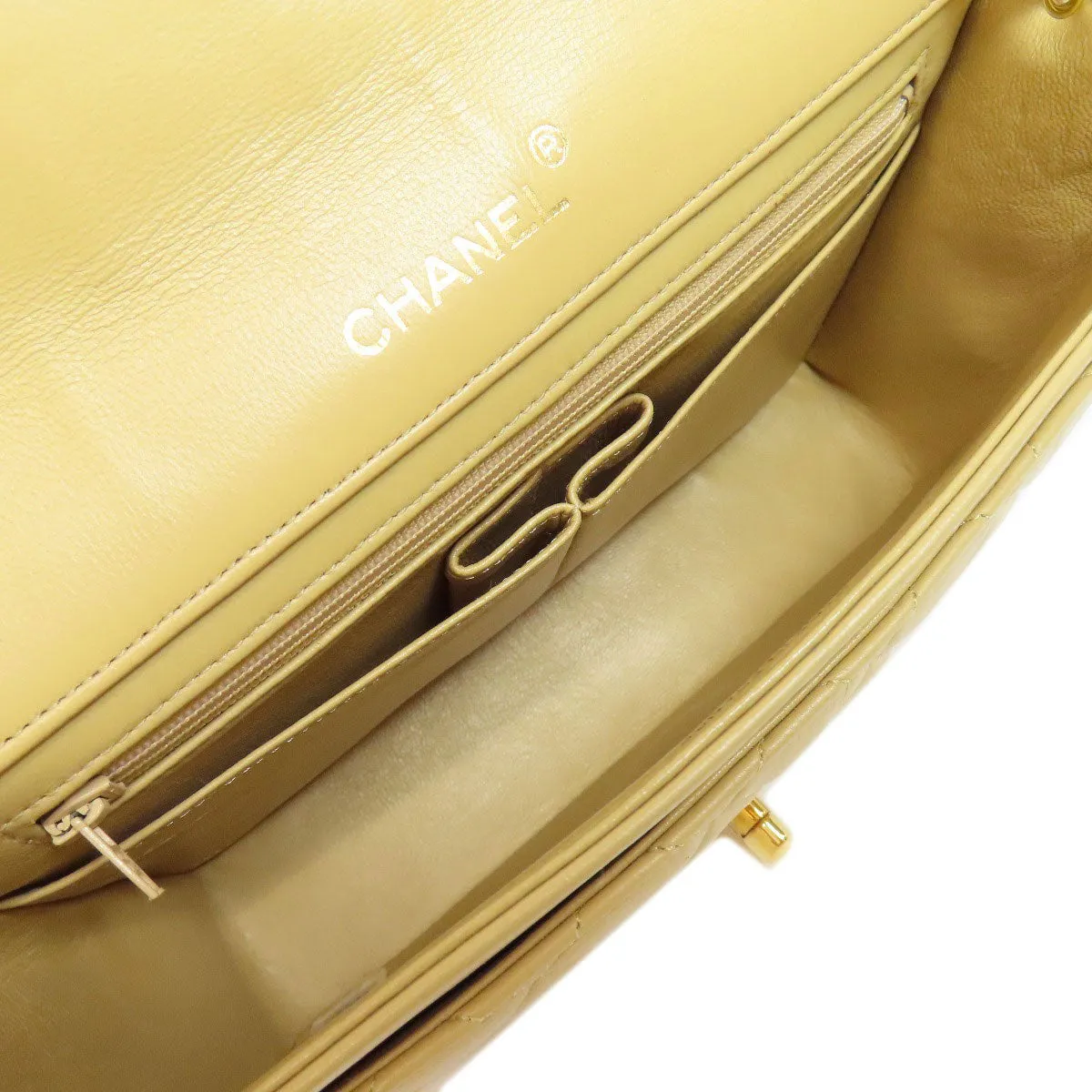 CHANEL Shoulder Bag lambskin beige ChainShoulder Matelasse Gold Metal Women Used