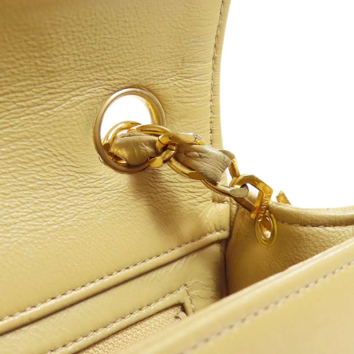 CHANEL Shoulder Bag lambskin beige ChainShoulder Matelasse Gold Metal Women Used