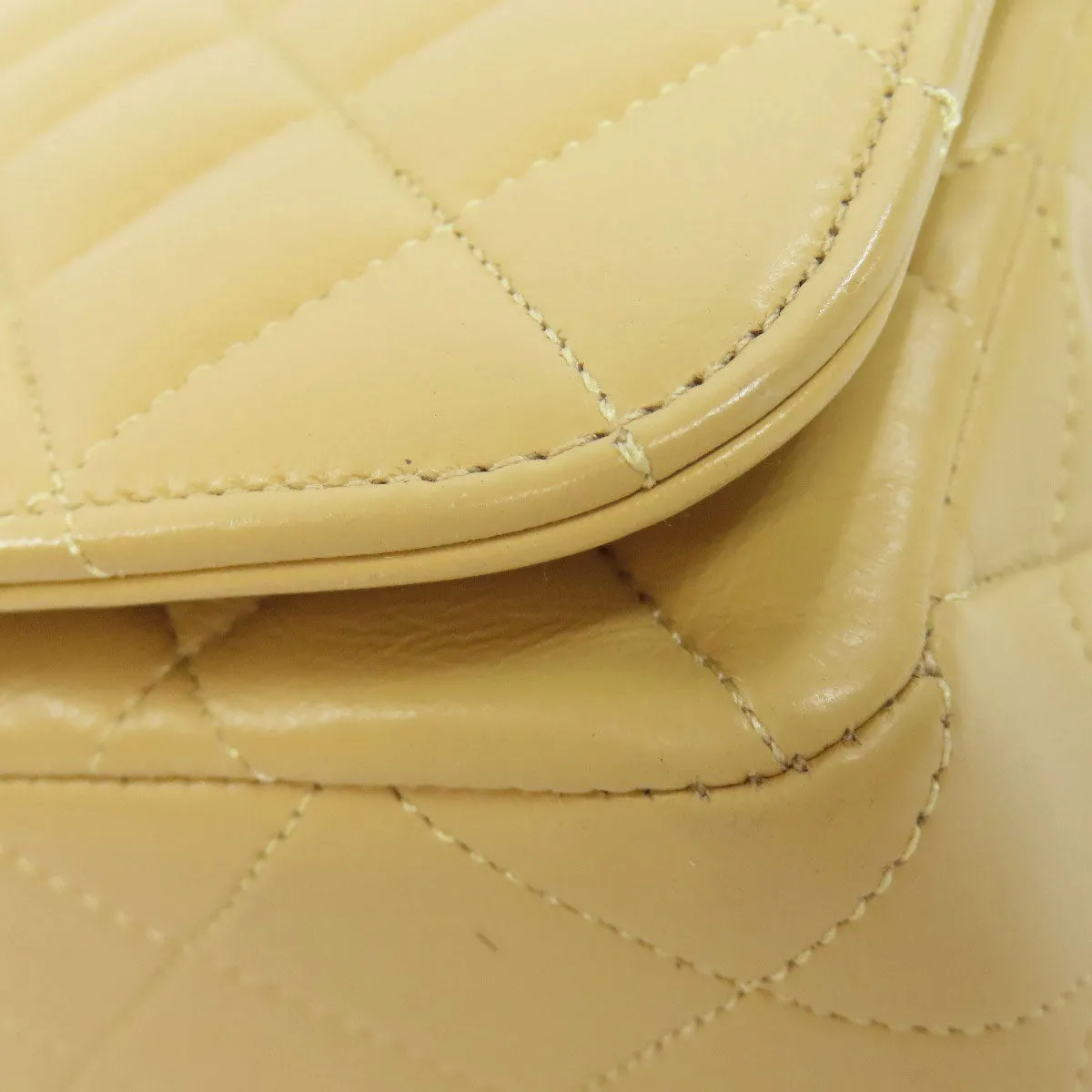 CHANEL Shoulder Bag lambskin beige ChainShoulder Matelasse Gold Metal Women Used