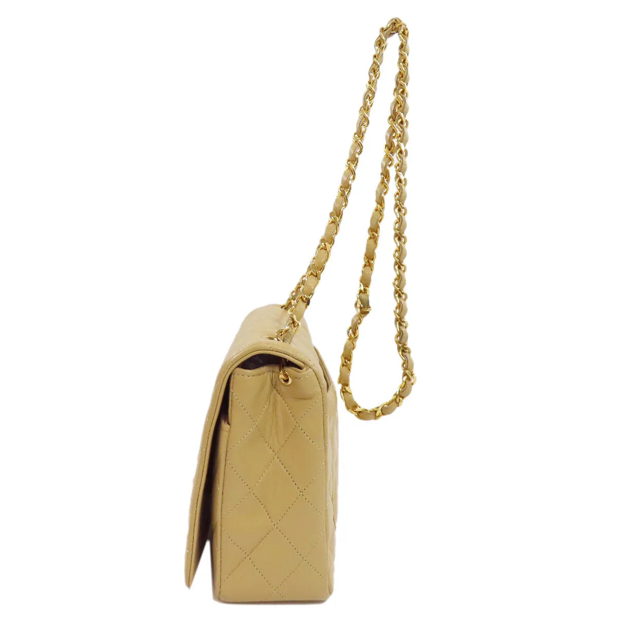 CHANEL Shoulder Bag lambskin beige ChainShoulder Matelasse Gold Metal Women Used