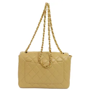 CHANEL Shoulder Bag lambskin beige ChainShoulder Matelasse Gold Metal Women Used