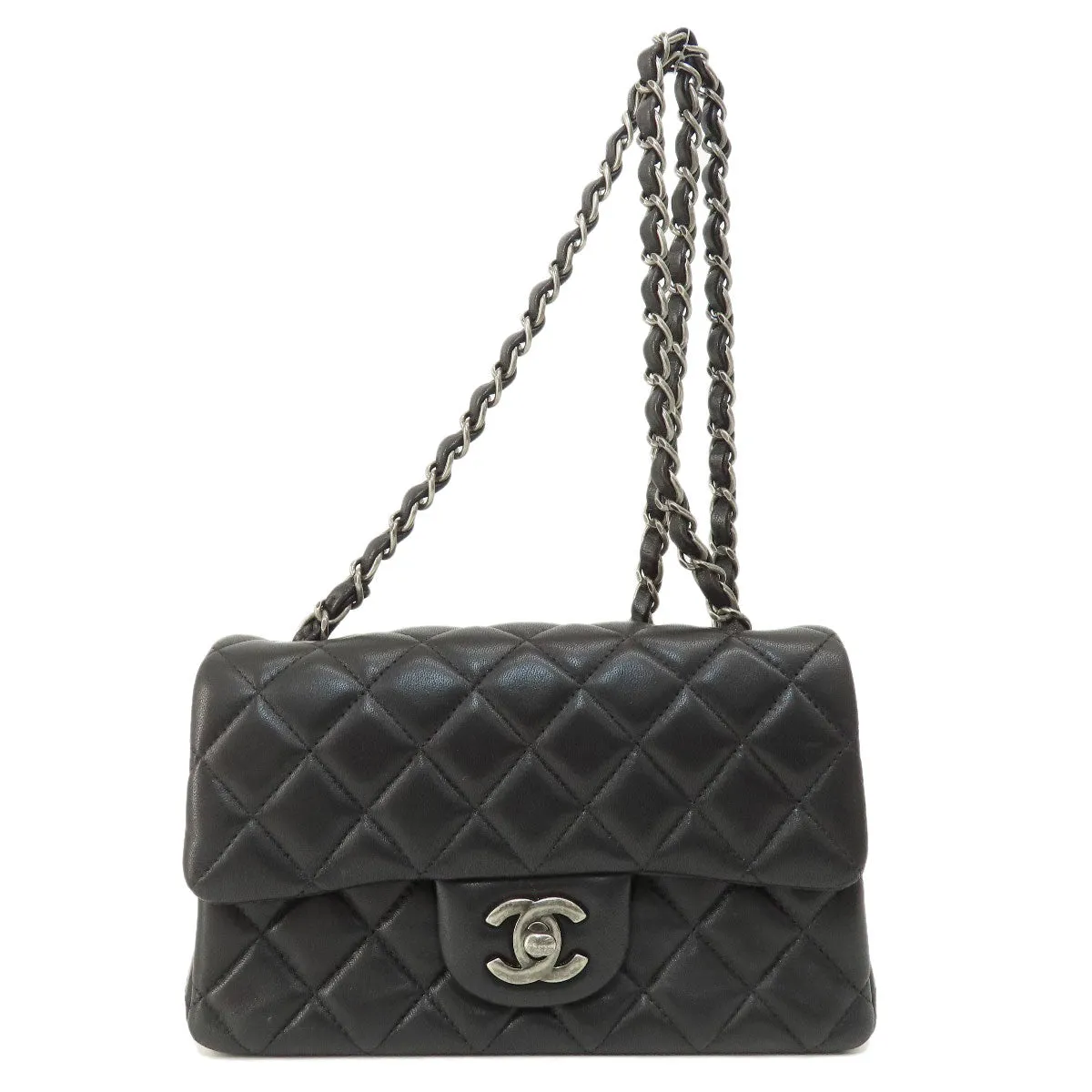 CHANEL Shoulder Bag lambskin black ChainShoulder Matelasse SilverMetal Women Used