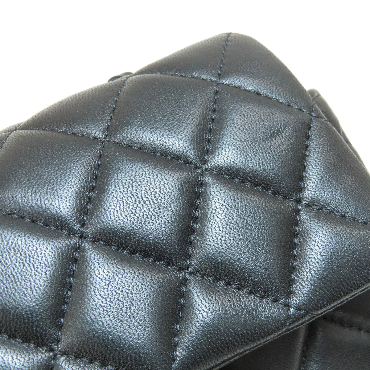 CHANEL Shoulder Bag lambskin black ChainShoulder Matelasse SilverMetal Women Used