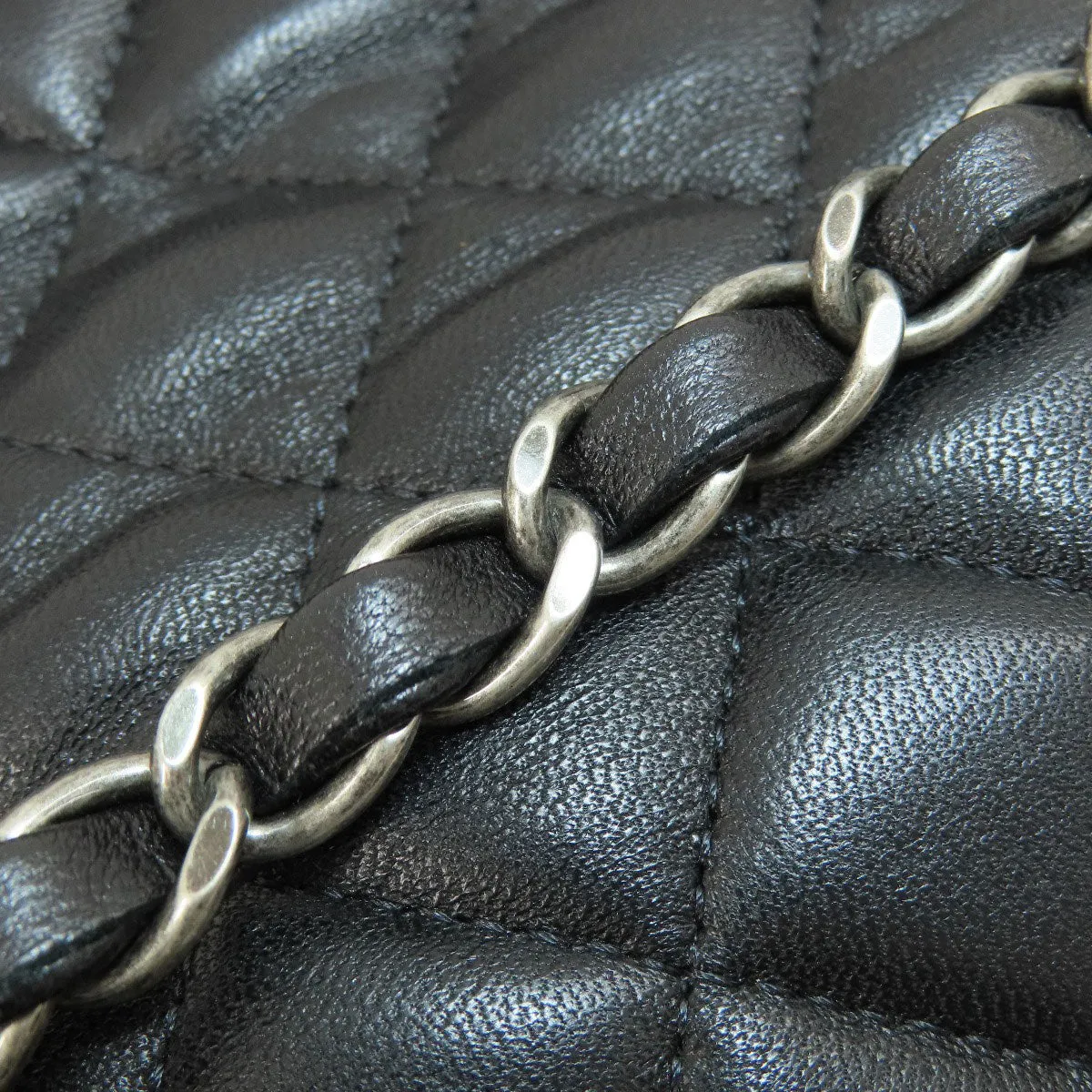 CHANEL Shoulder Bag lambskin black ChainShoulder Matelasse SilverMetal Women Used