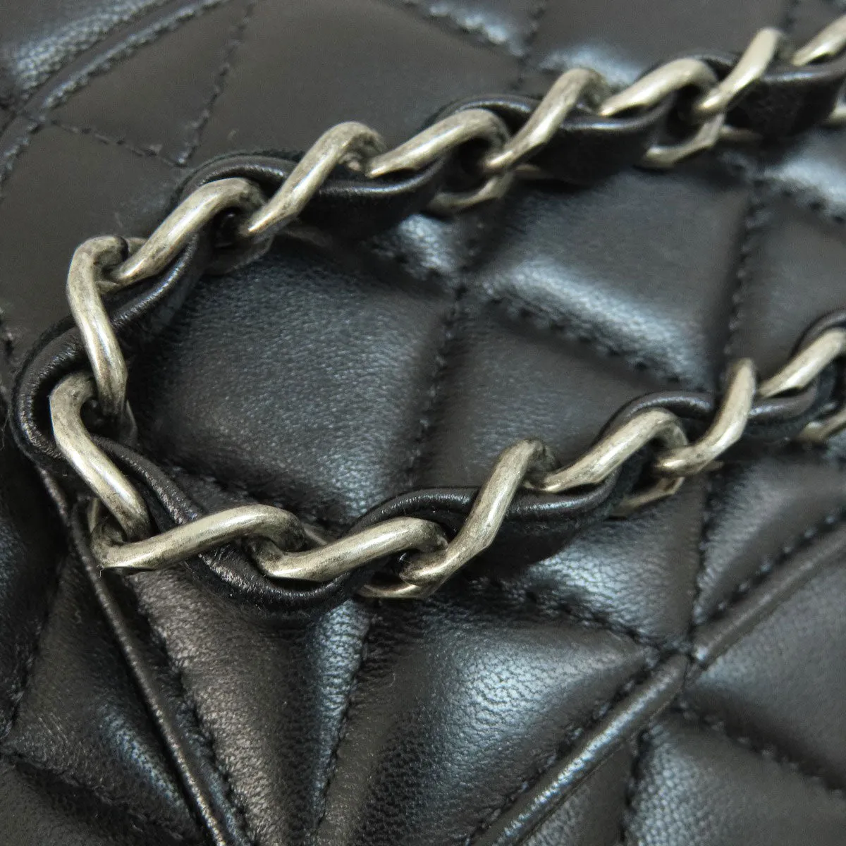 CHANEL Shoulder Bag lambskin black ChainShoulder Matelasse SilverMetal Women Used