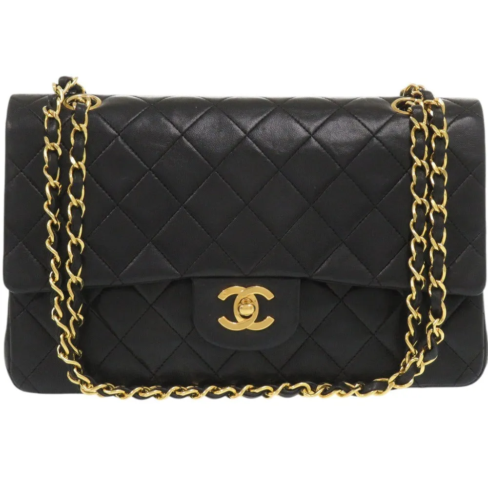 CHANEL Shoulder Bag lambskin black Matelasse 25 double flap COCO Mark Women Used