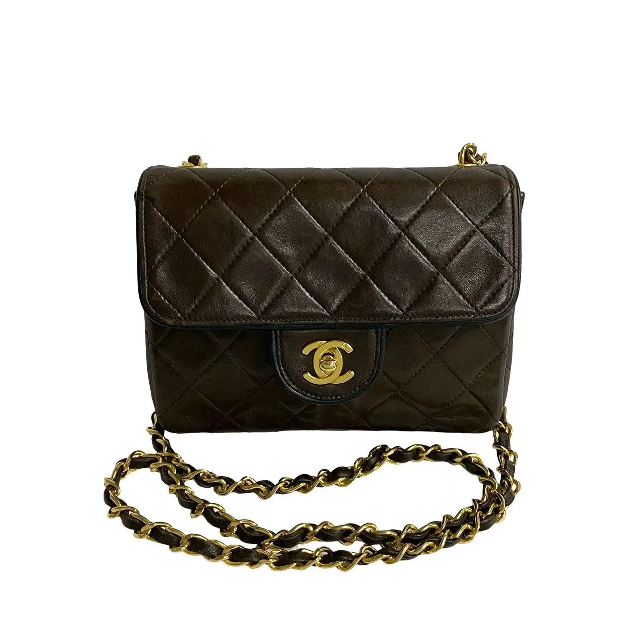 CHANEL Shoulder Bag lambskin Brown COCO Mark Matrasse Women Used
