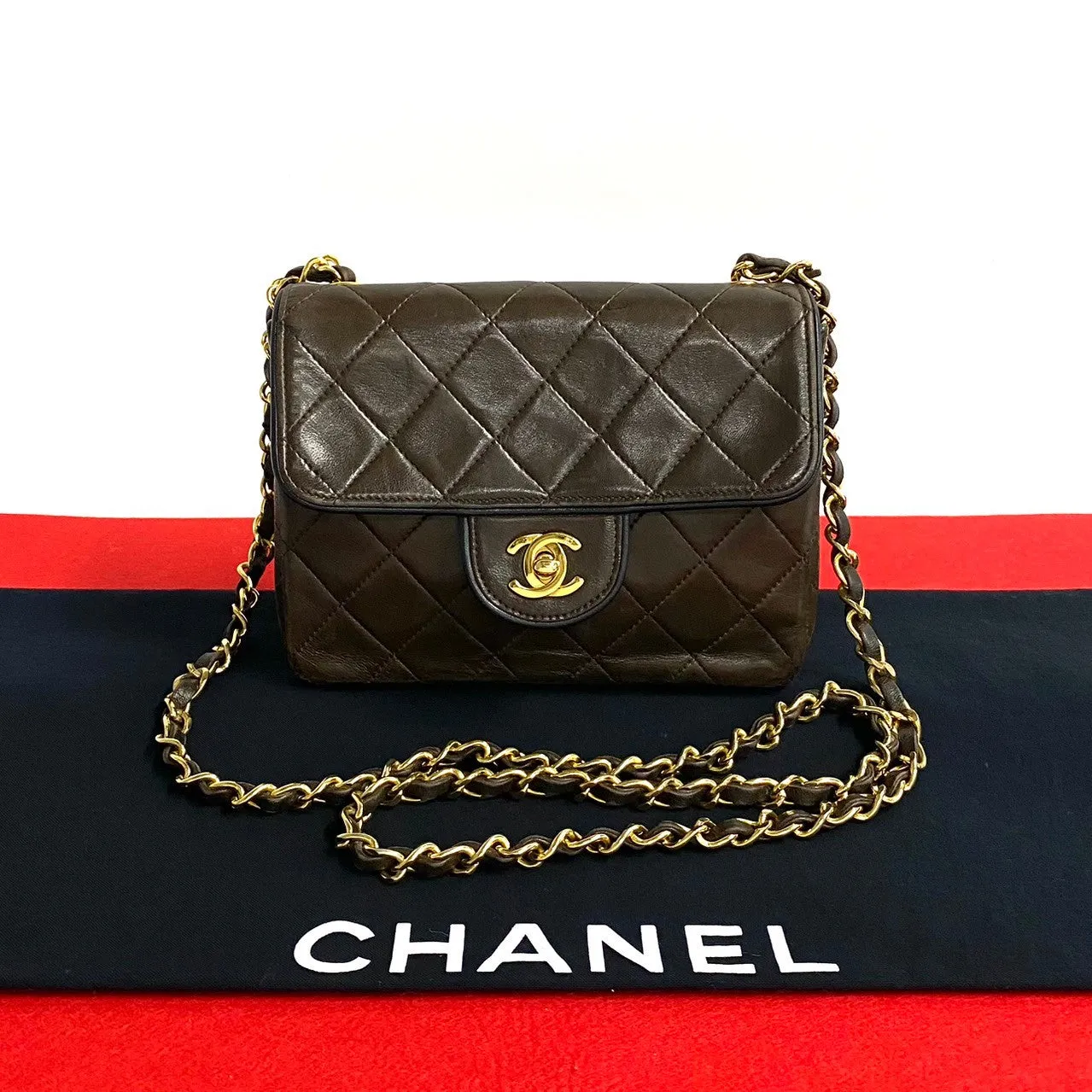 CHANEL Shoulder Bag lambskin Brown COCO Mark Matrasse Women Used
