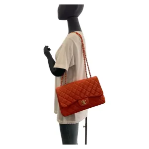 CHANEL Shoulder Bag lambskin Orange GoldMetal ChainShoulder Bag Deca Matelasse 30 Single Flap COCO Mark Turnlock Women Used