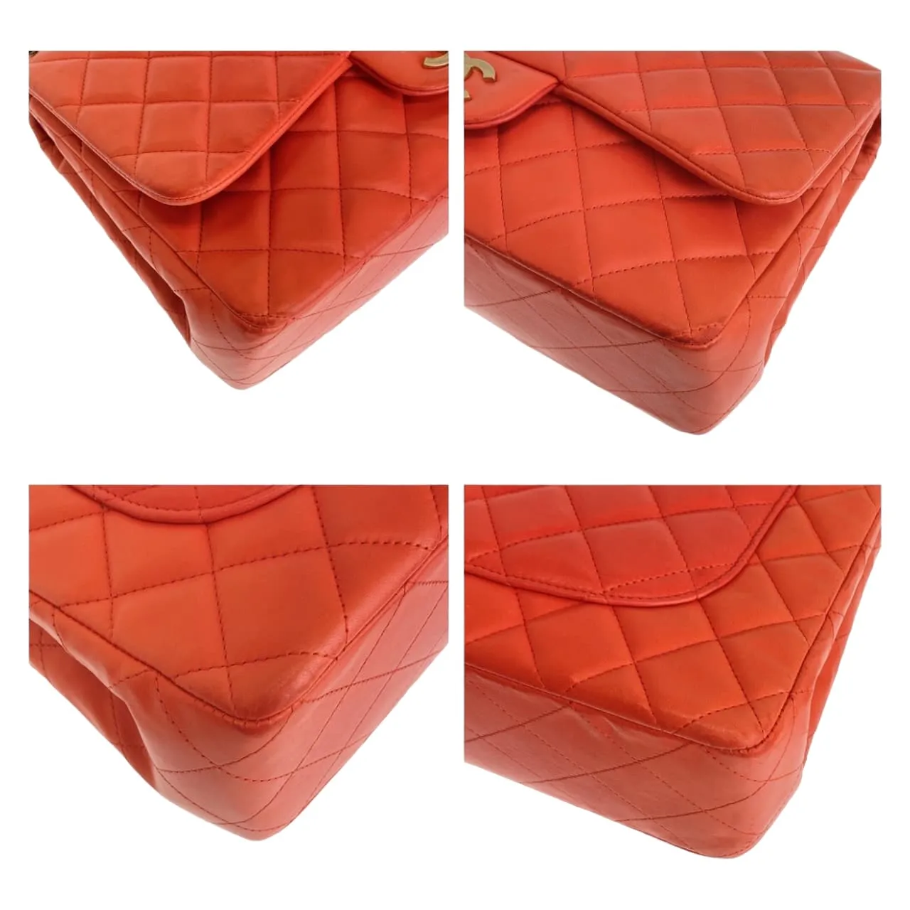 CHANEL Shoulder Bag lambskin Orange GoldMetal ChainShoulder Bag Deca Matelasse 30 Single Flap COCO Mark Turnlock Women Used
