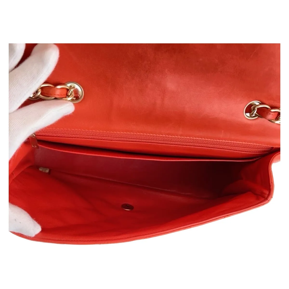 CHANEL Shoulder Bag lambskin Orange GoldMetal ChainShoulder Bag Deca Matelasse 30 Single Flap COCO Mark Turnlock Women Used