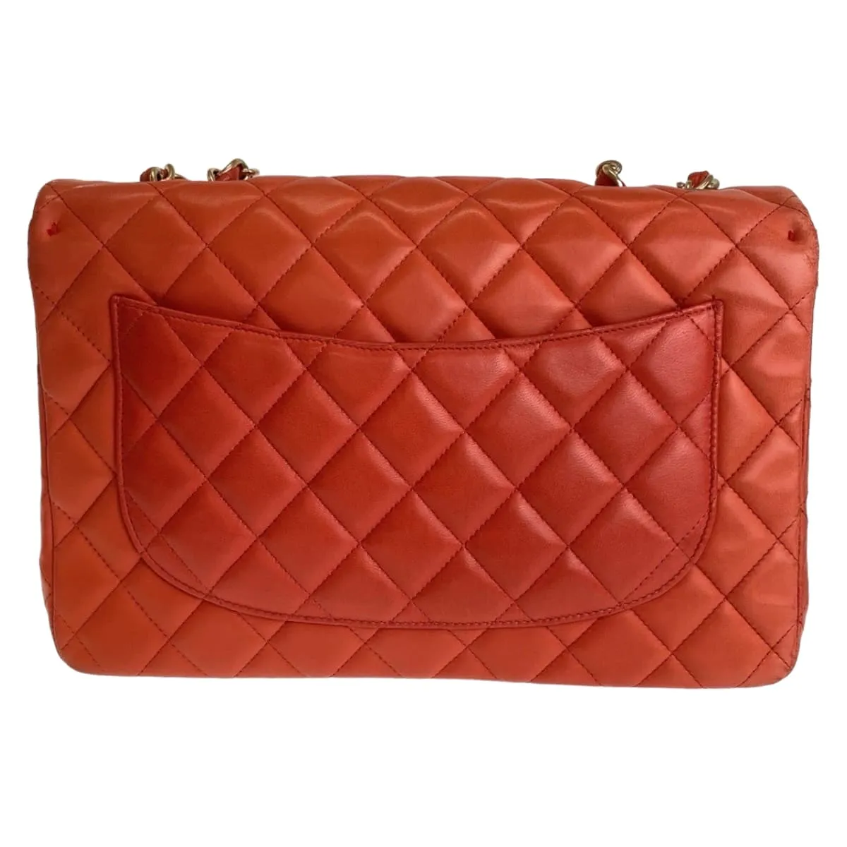 CHANEL Shoulder Bag lambskin Orange GoldMetal ChainShoulder Bag Deca Matelasse 30 Single Flap COCO Mark Turnlock Women Used