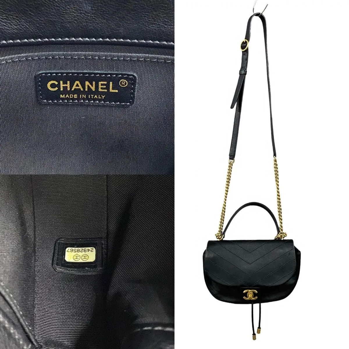 CHANEL Shoulder Bag leather black COCO Mark Women Used