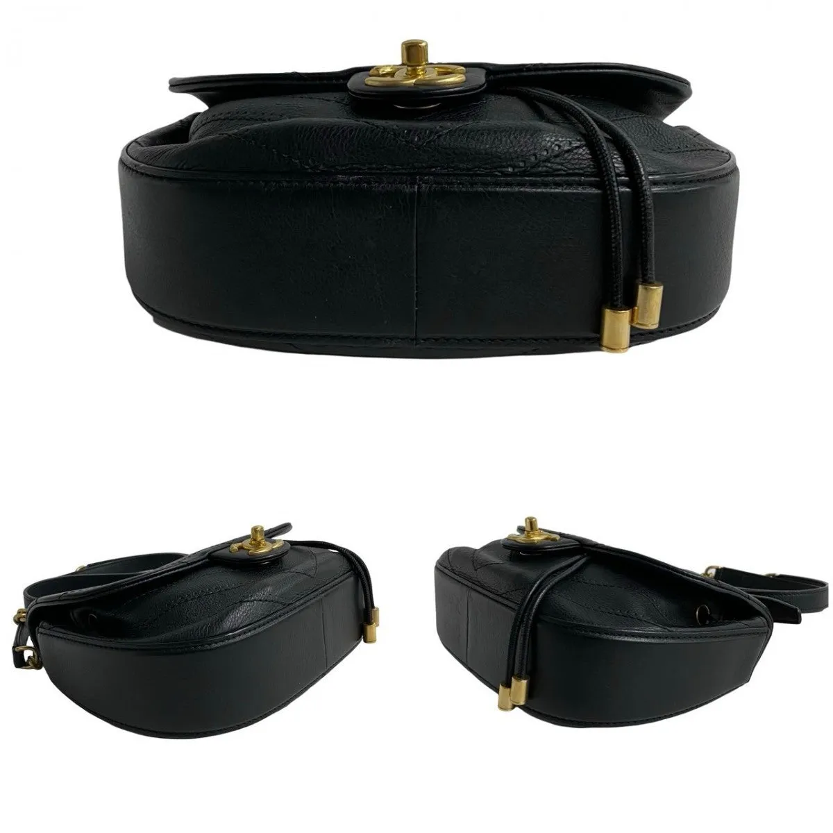 CHANEL Shoulder Bag leather black COCO Mark Women Used