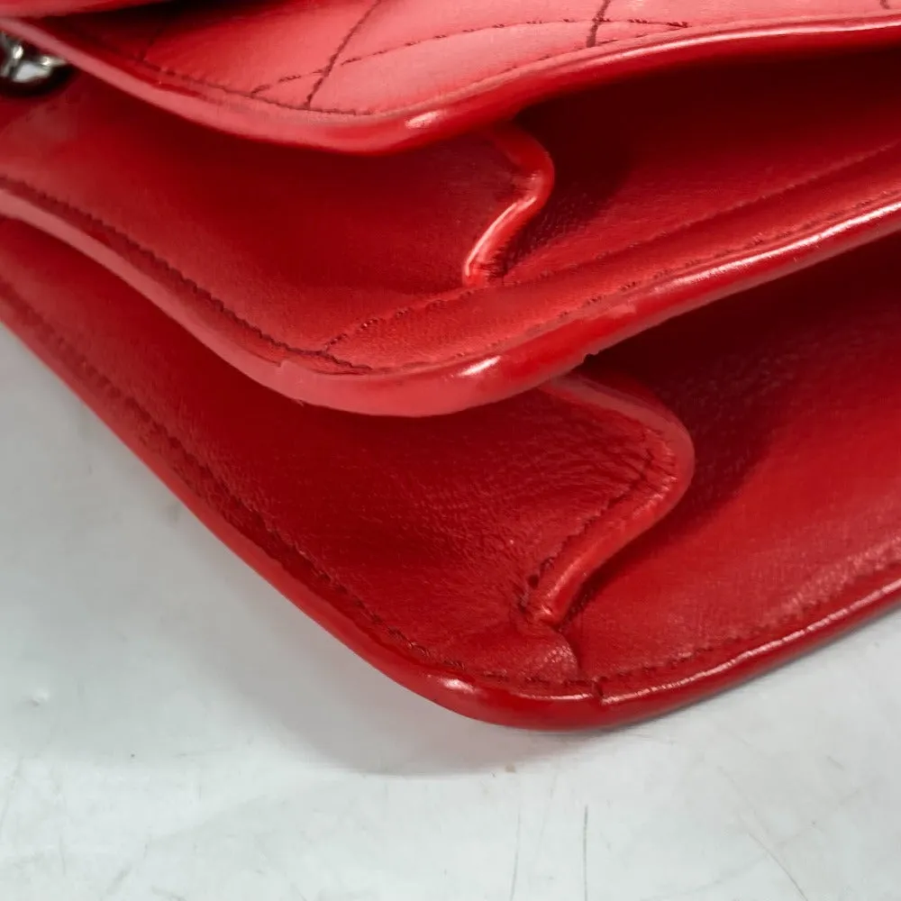 CHANEL Shoulder Bag leather Red WChain Double CC COCO Mark Women Used