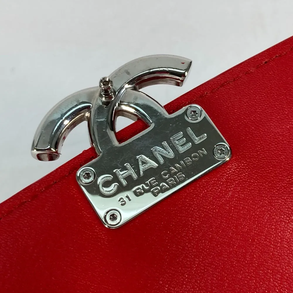 CHANEL Shoulder Bag leather Red WChain Double CC COCO Mark Women Used