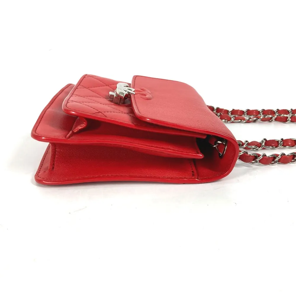 CHANEL Shoulder Bag leather Red WChain Double CC COCO Mark Women Used