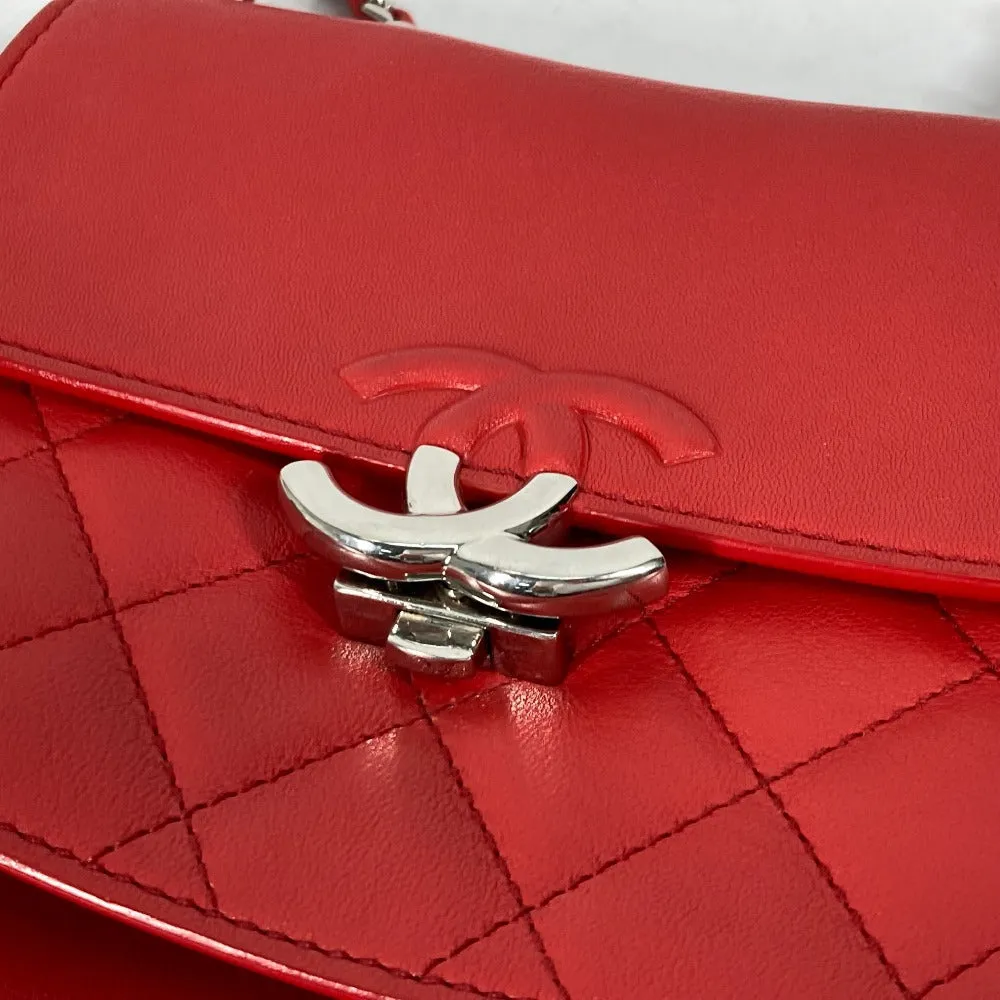 CHANEL Shoulder Bag leather Red WChain Double CC COCO Mark Women Used