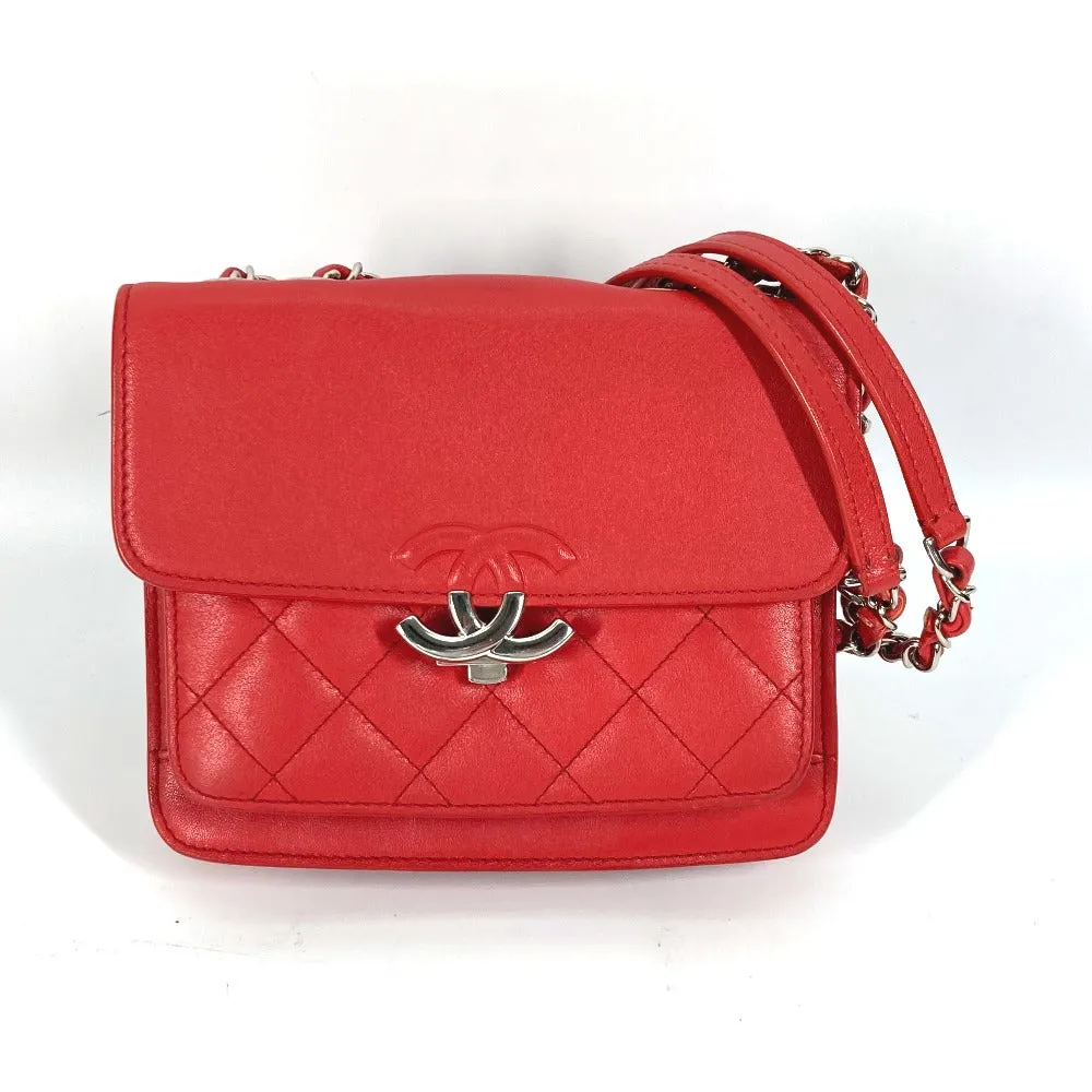 CHANEL Shoulder Bag leather Red WChain Double CC COCO Mark Women Used