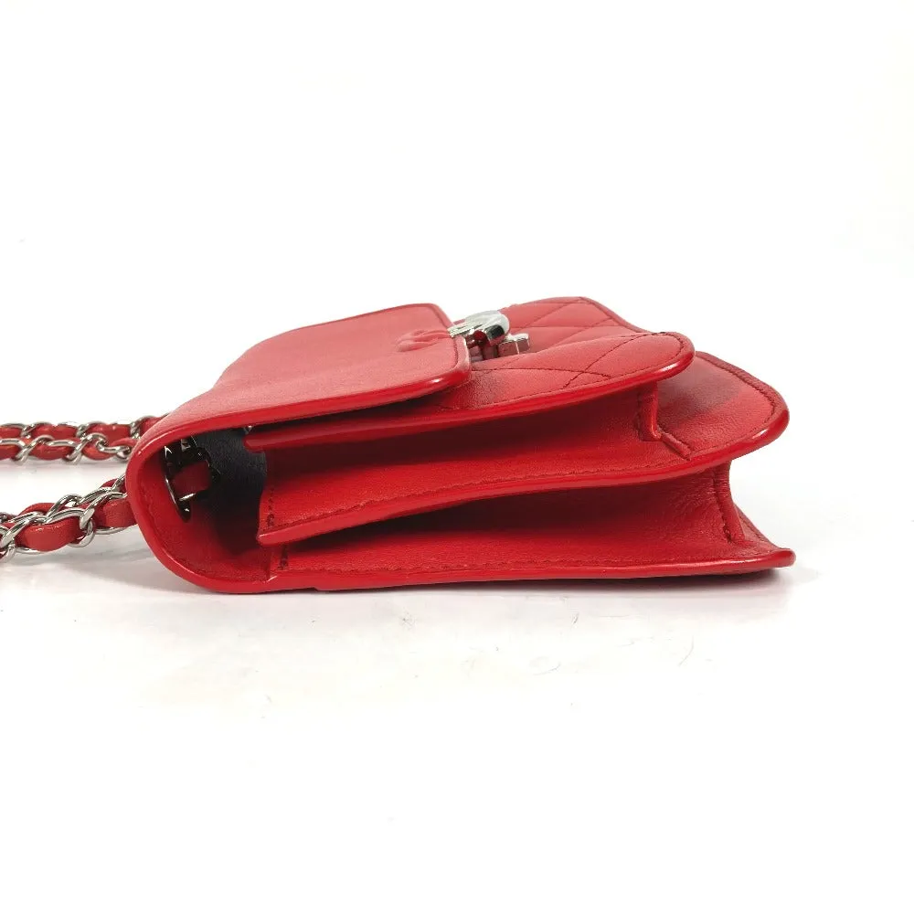 CHANEL Shoulder Bag leather Red WChain Double CC COCO Mark Women Used