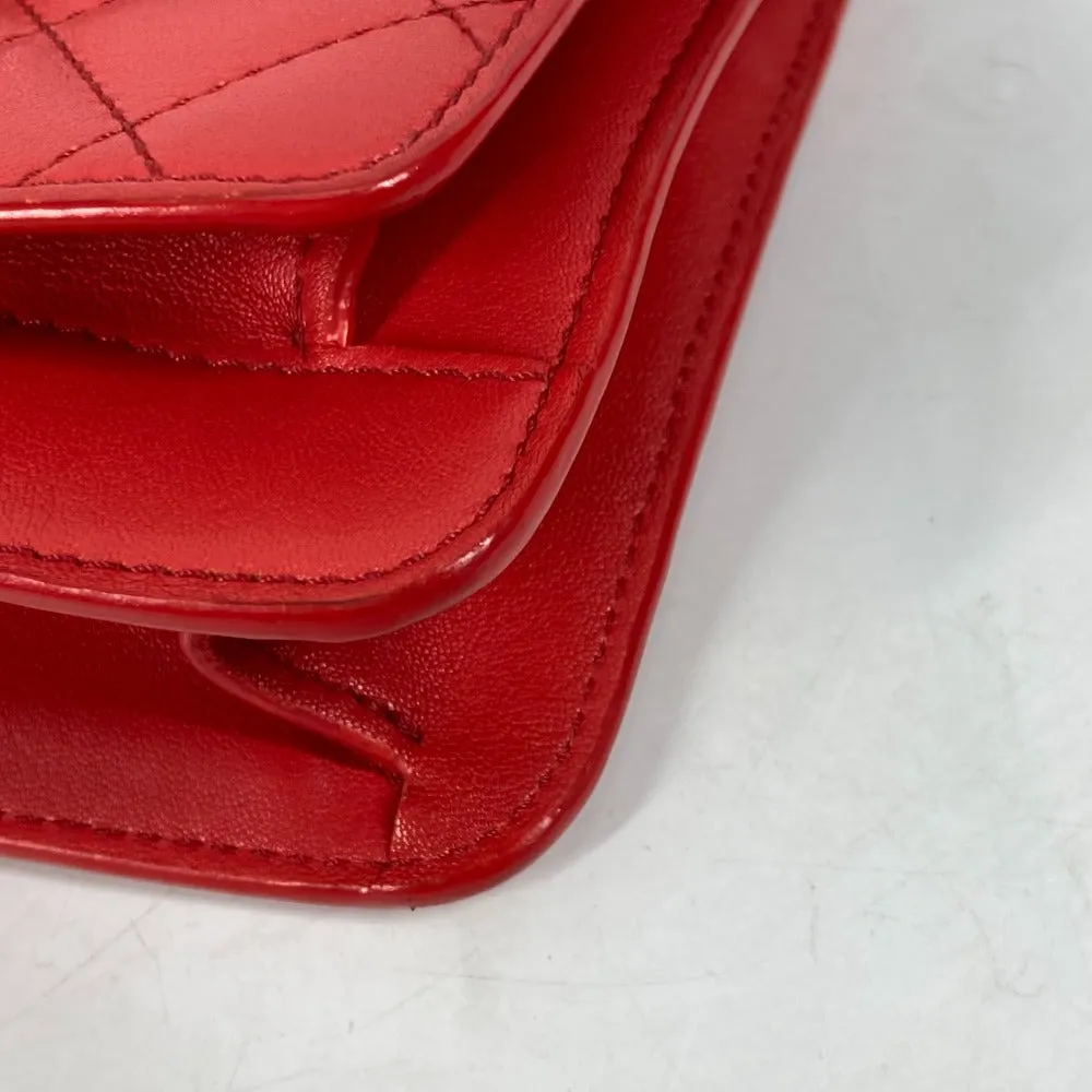 CHANEL Shoulder Bag leather Red WChain Double CC COCO Mark Women Used