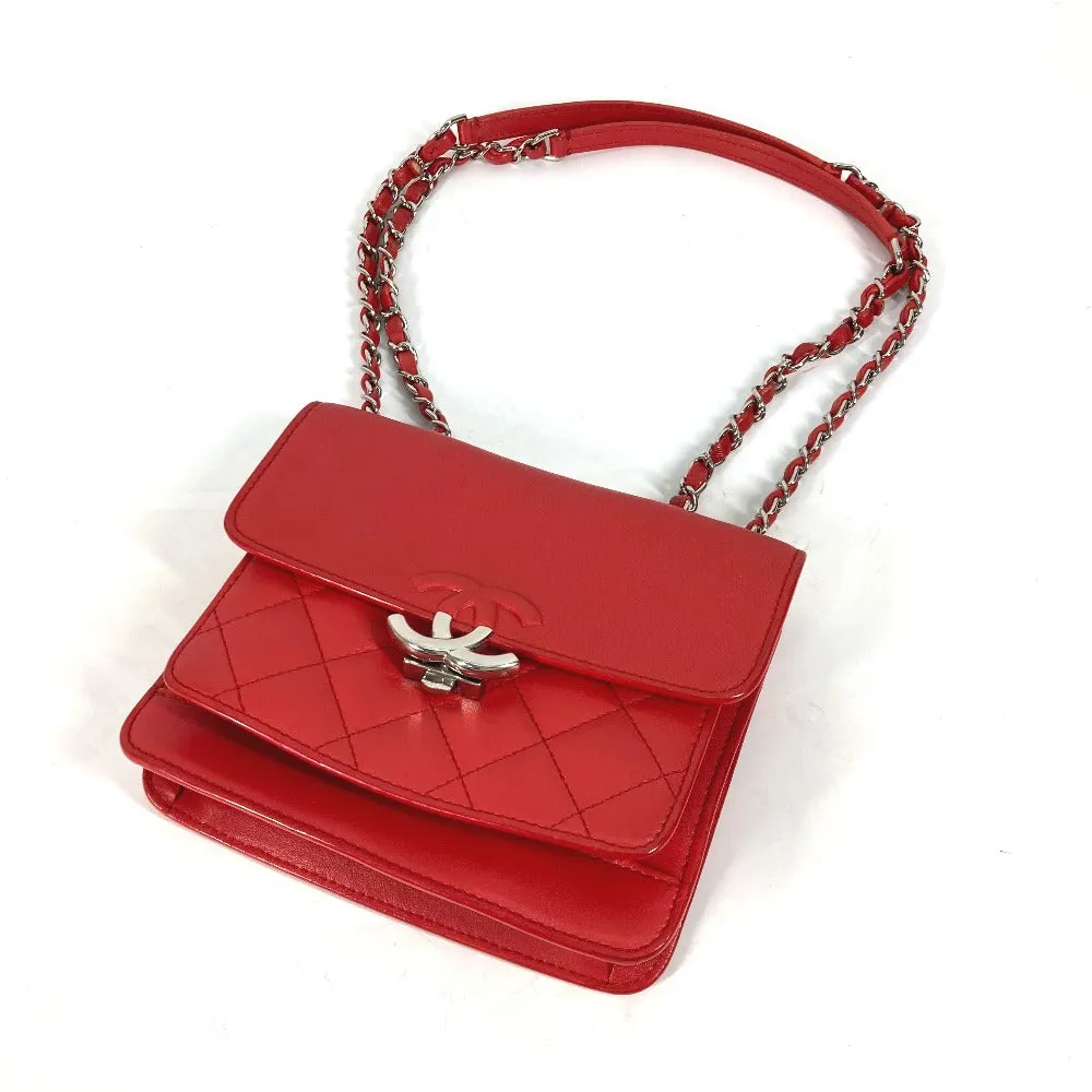CHANEL Shoulder Bag leather Red WChain Double CC COCO Mark Women Used