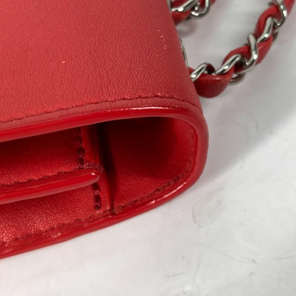 CHANEL Shoulder Bag leather Red WChain Double CC COCO Mark Women Used