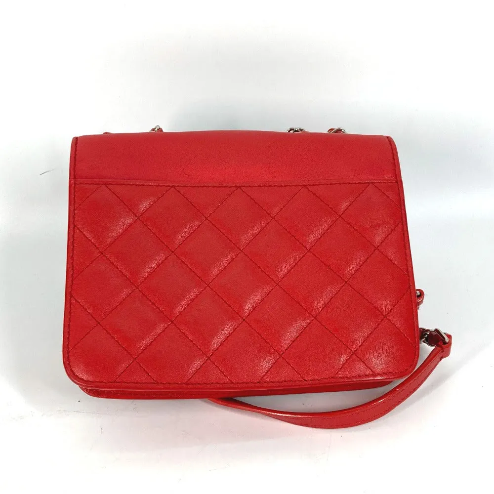 CHANEL Shoulder Bag leather Red WChain Double CC COCO Mark Women Used