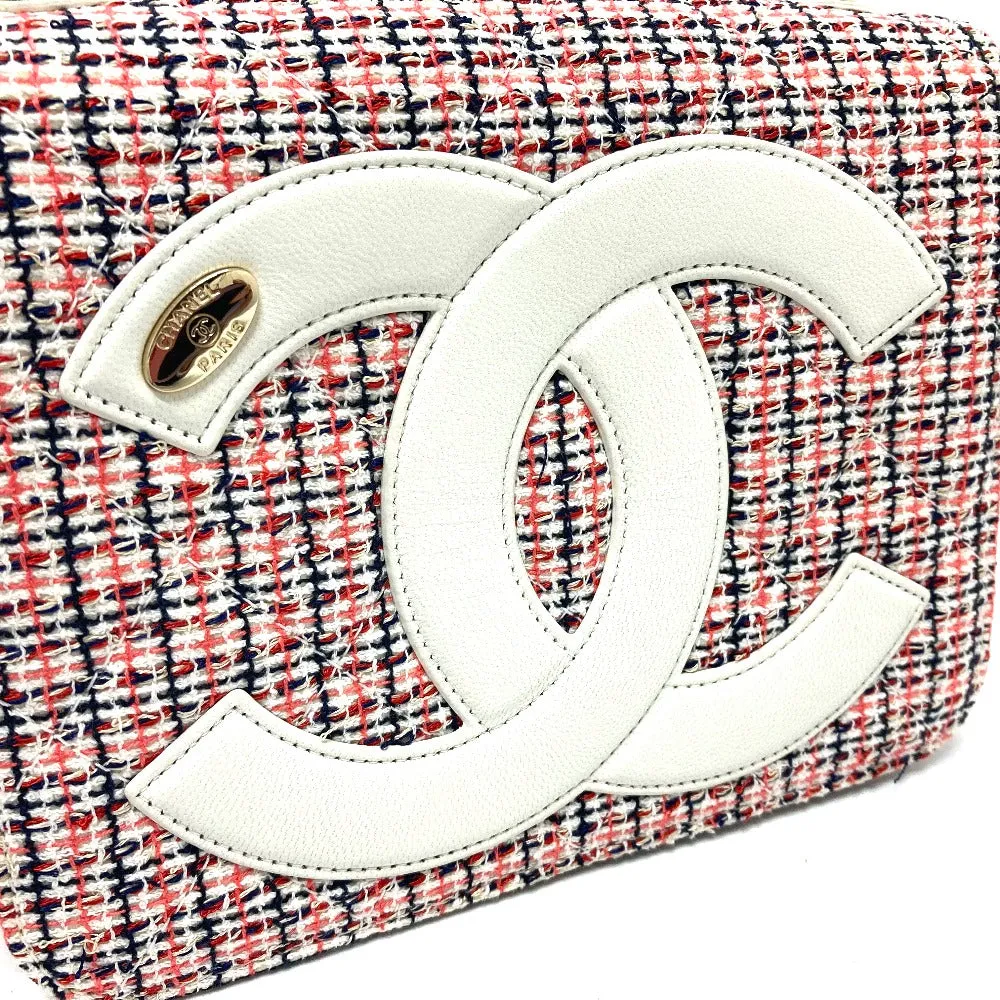 CHANEL Shoulder Bag Leather, Tweed White x red CC COCO Mark flap pochette Women Used