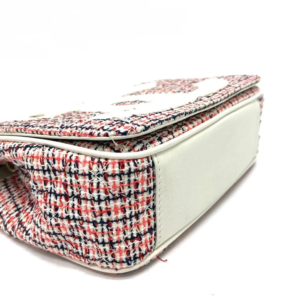 CHANEL Shoulder Bag Leather, Tweed White x red CC COCO Mark flap pochette Women Used