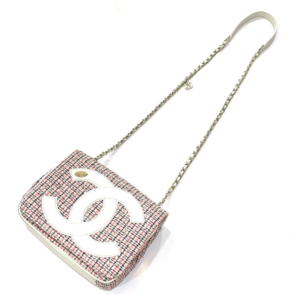 CHANEL Shoulder Bag Leather, Tweed White x red CC COCO Mark flap pochette Women Used