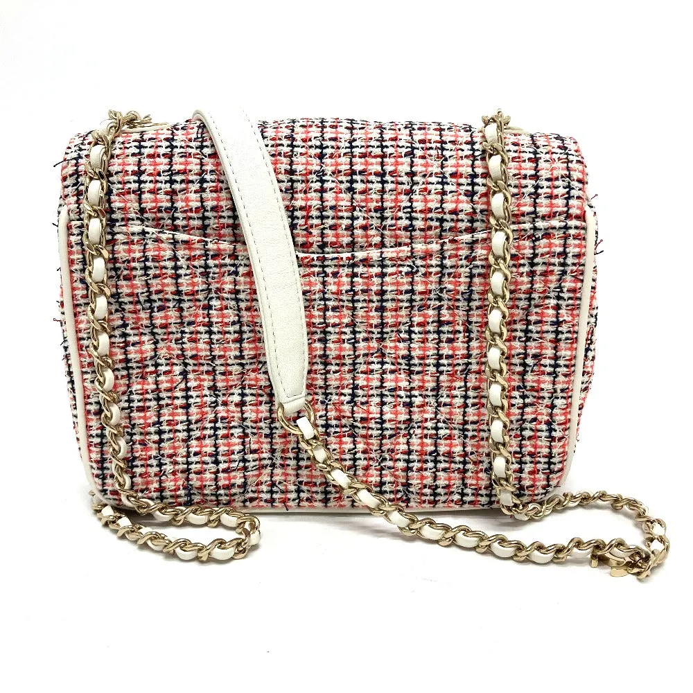 CHANEL Shoulder Bag Leather, Tweed White x red CC COCO Mark flap pochette Women Used
