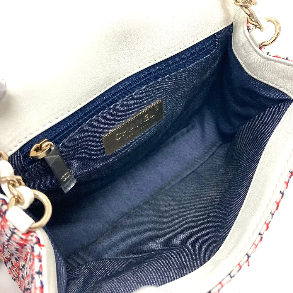 CHANEL Shoulder Bag Leather, Tweed White x red CC COCO Mark flap pochette Women Used