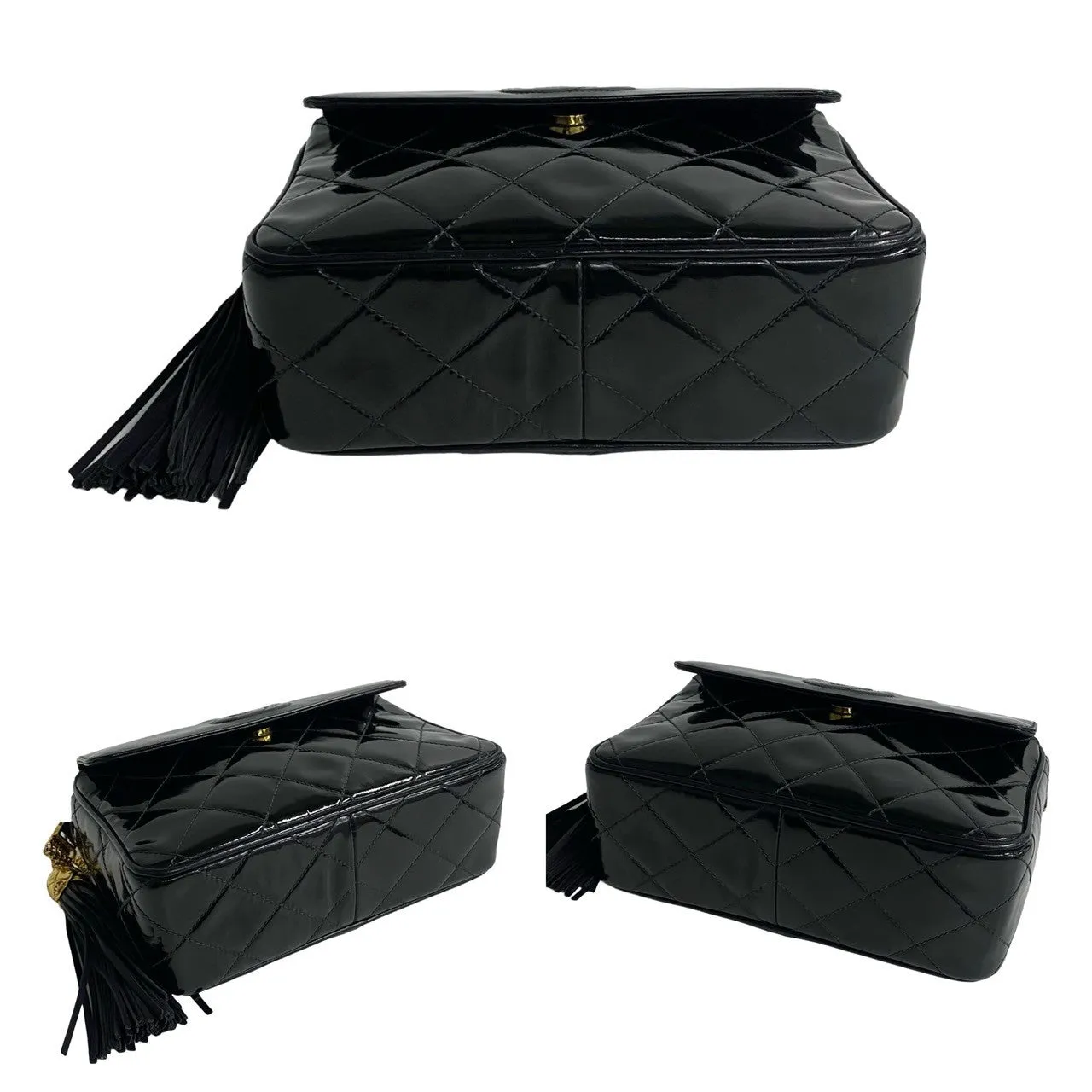 CHANEL Shoulder Bag Patent leather black COCO Mark Tassel Women Used