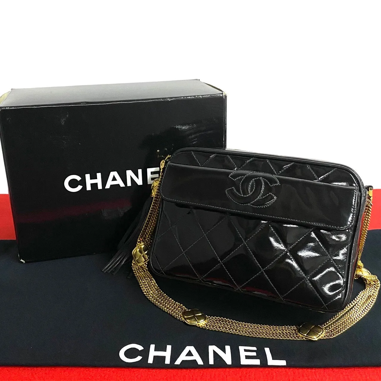 CHANEL Shoulder Bag Patent leather black COCO Mark Tassel Women Used