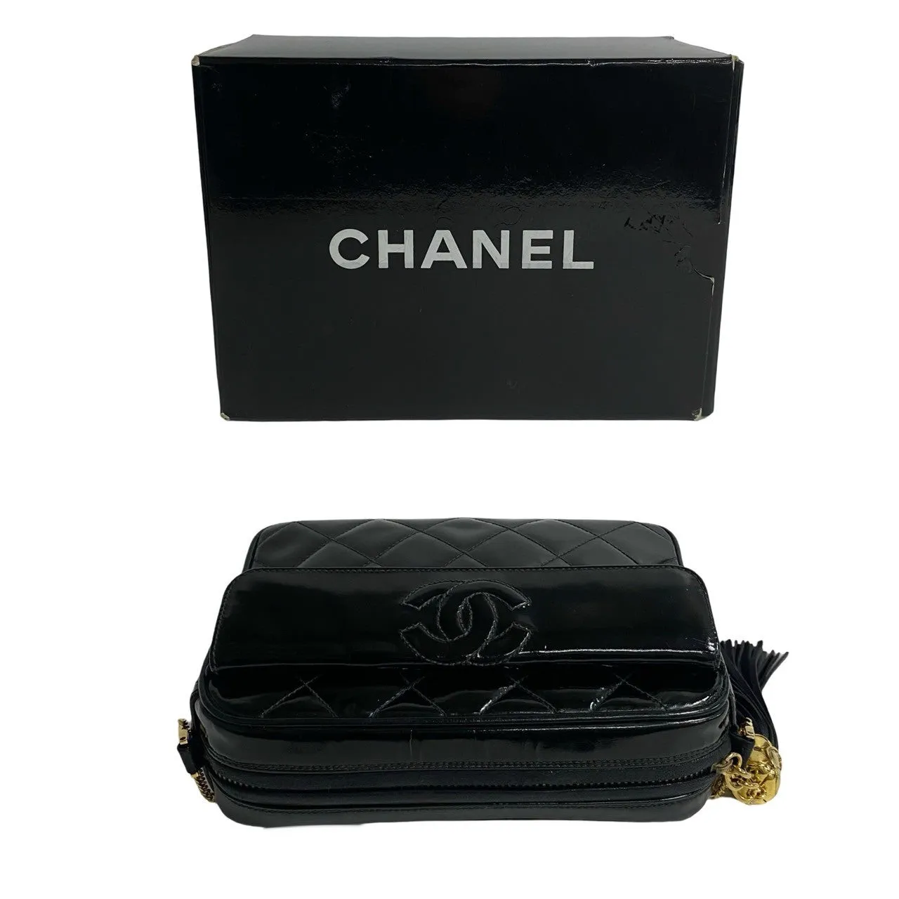 CHANEL Shoulder Bag Patent leather black COCO Mark Tassel Women Used