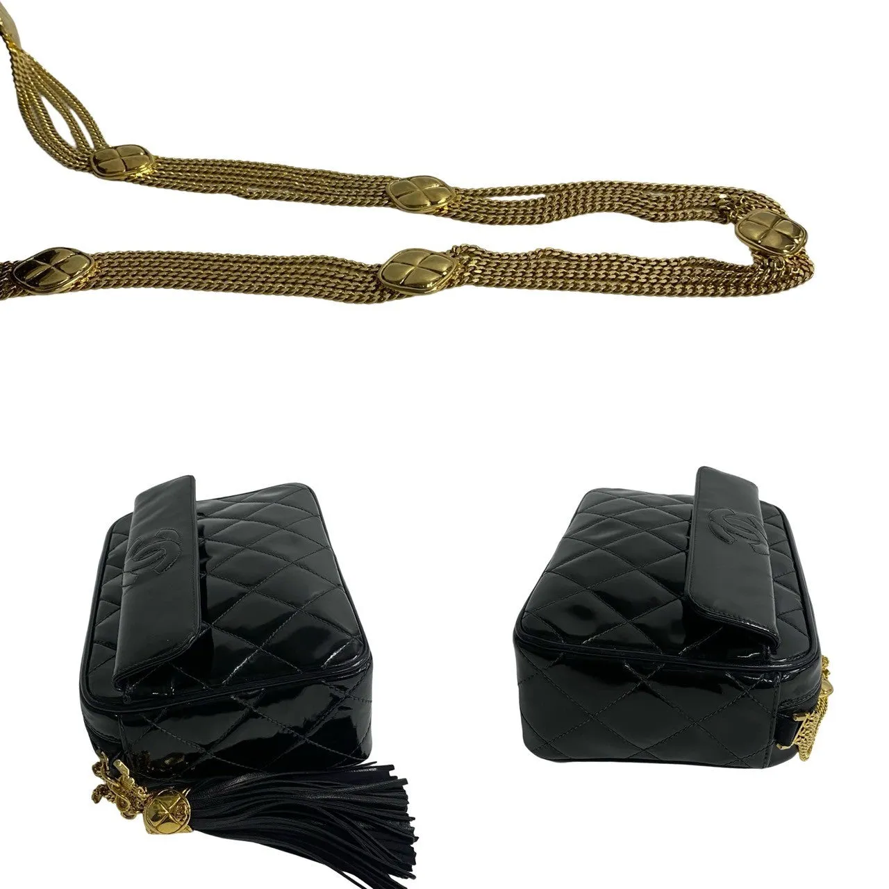 CHANEL Shoulder Bag Patent leather black COCO Mark Tassel Women Used
