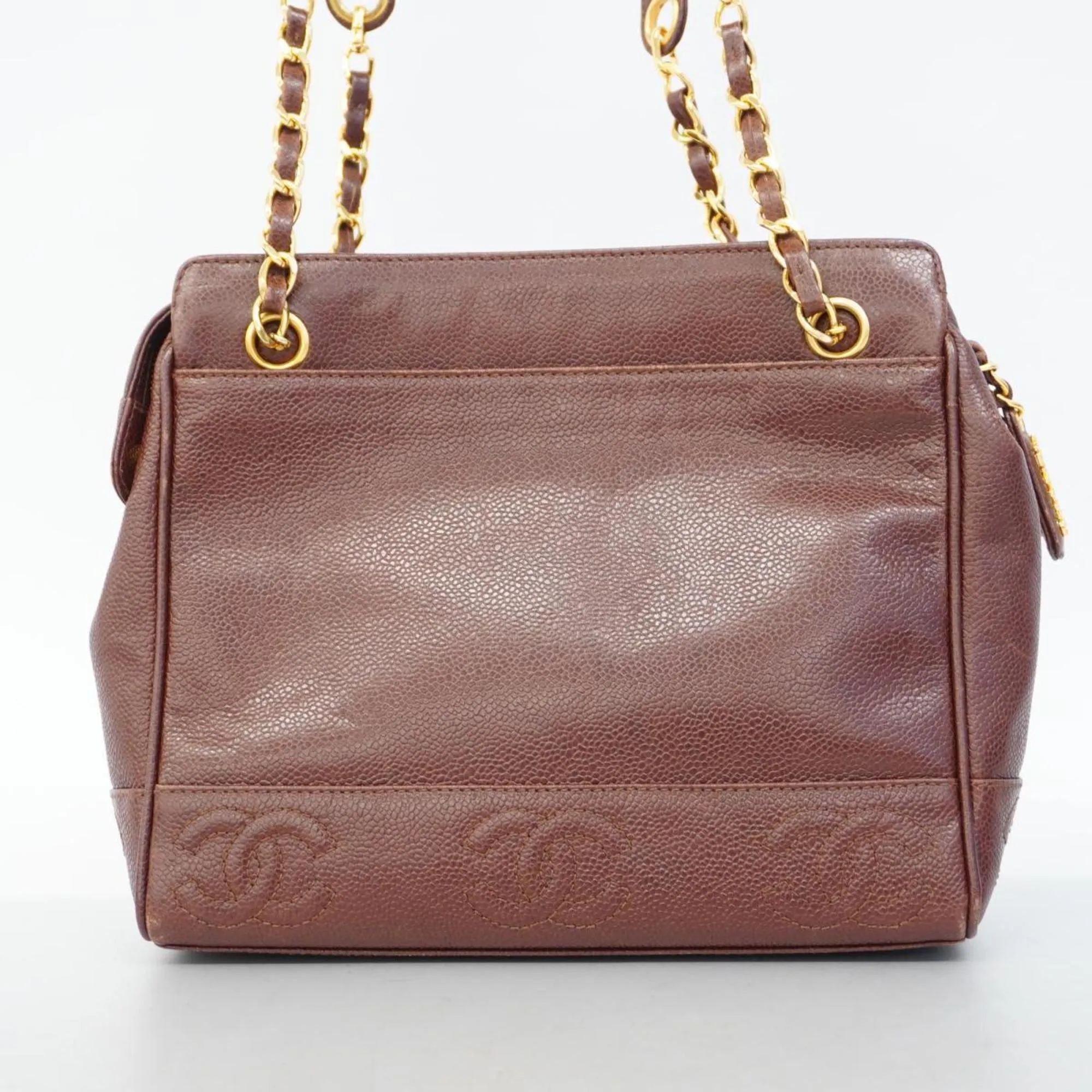 Chanel Shoulder Bag Triple Coco Chain Caviar Skin Brown Women's