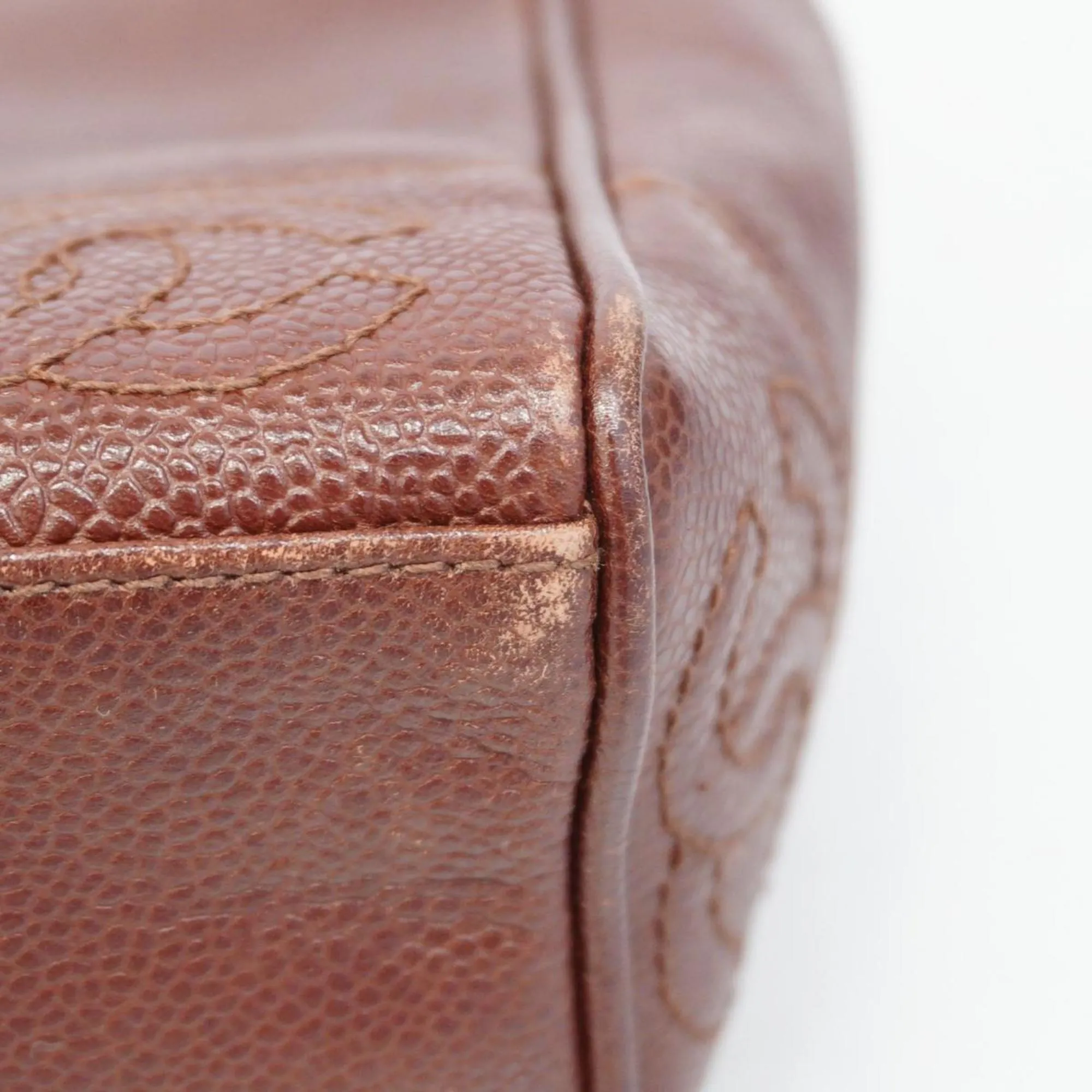 Chanel Shoulder Bag Triple Coco Chain Caviar Skin Brown Women's